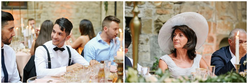 Guests laughing during speeches at Castello Di Vincigliata wedding
