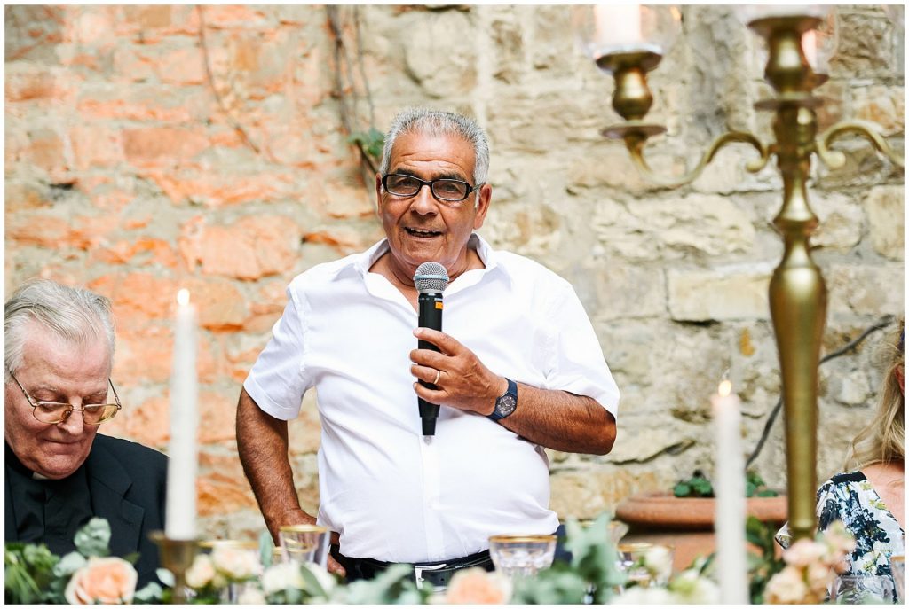 Father of the bride giving a speech at Castello Di Vincigliata destination wedding
