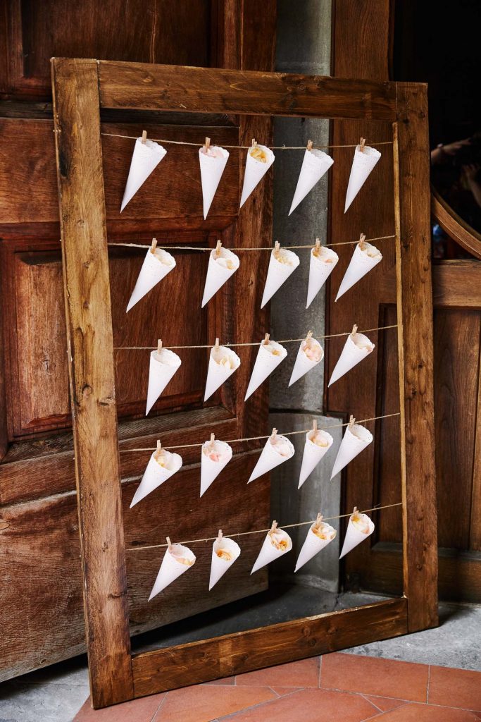 Cone confetti holder at Italian destination wedding in Florence