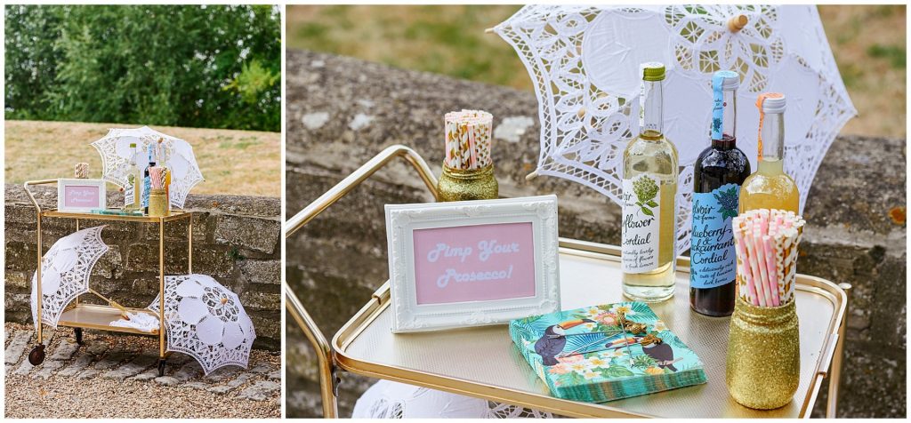Bohemian drinks cart at a festival wedding