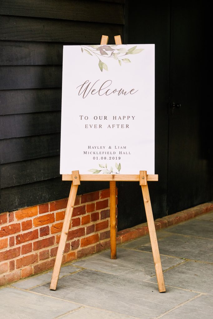 Welcome sign at the entrance of Micklefield Hall Wedding Venue
