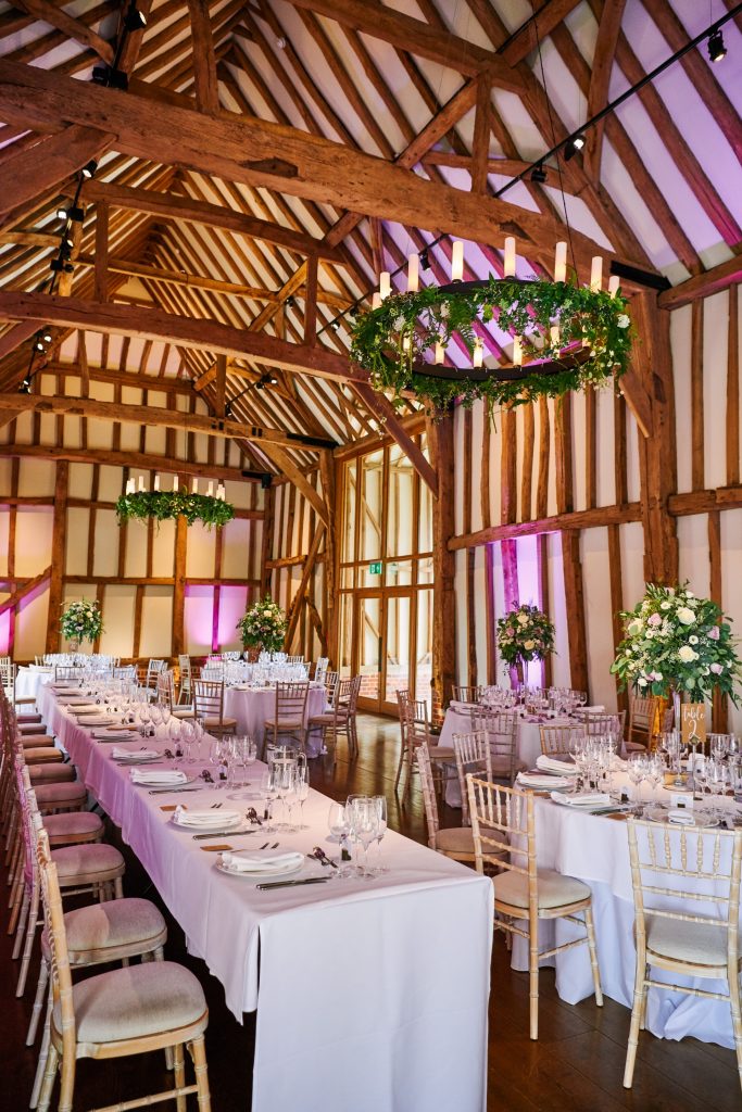 Top table set up inside the wedding breakfast room at Micklefeild Hall