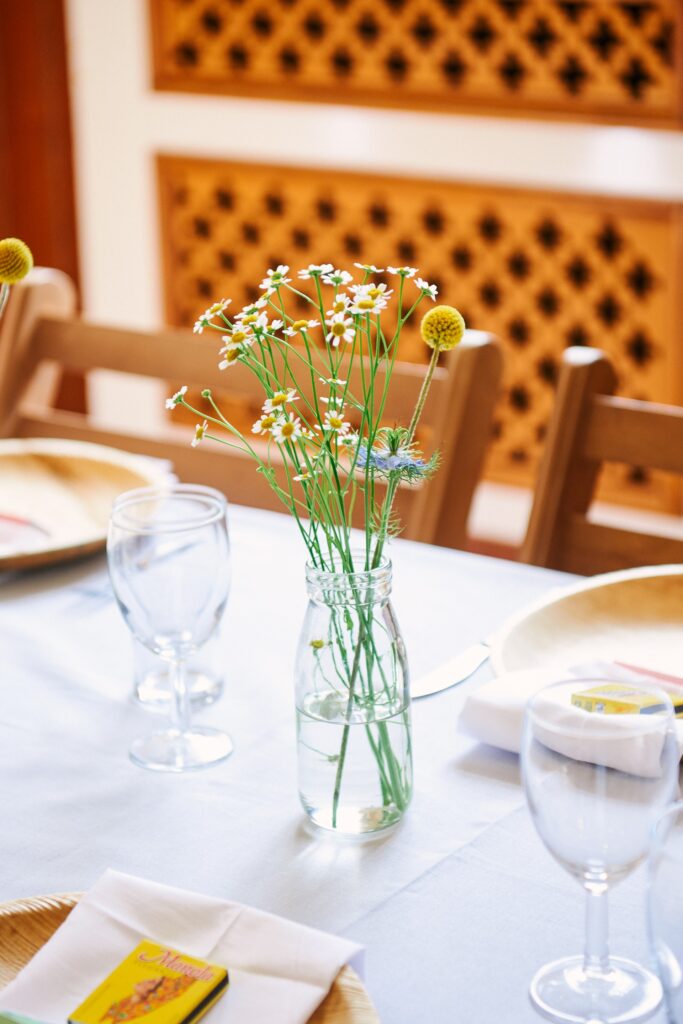 flower table details at Queens Hall in Cuckfield