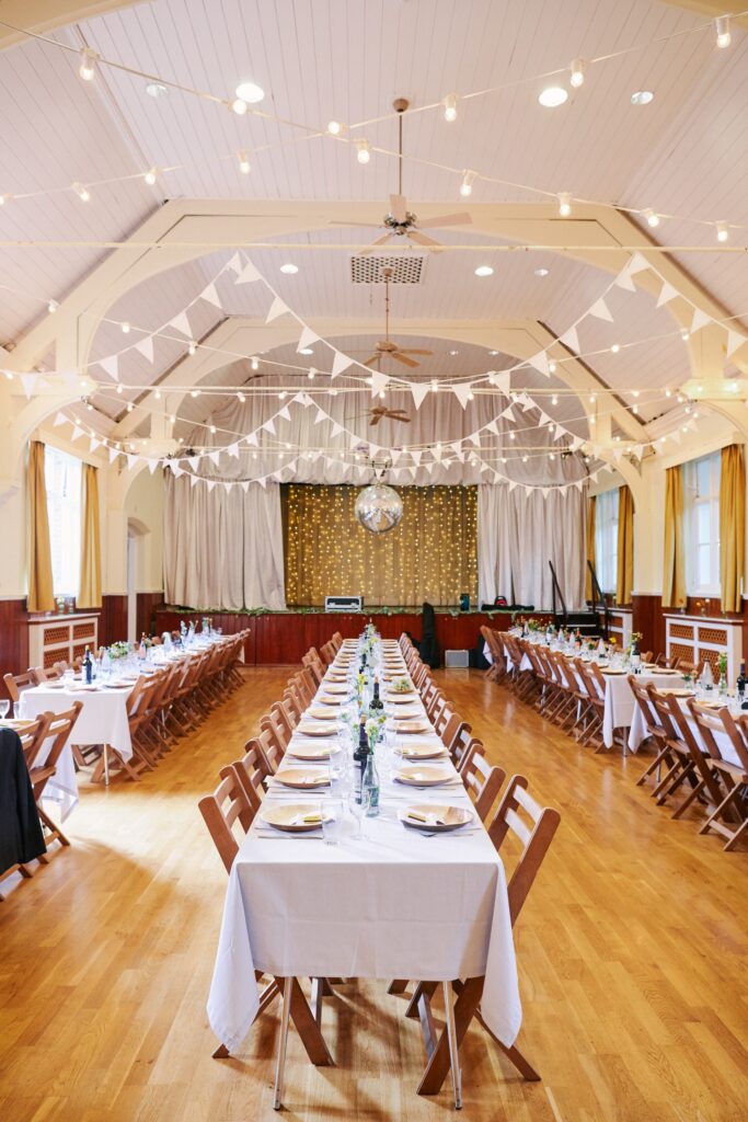 informal wedding reception room at Queens Hall in Cuckfield