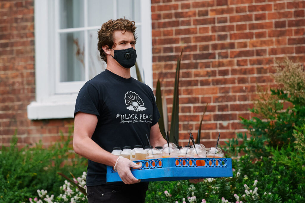 Wedding drinks being served outside after a Nottingham registry office ceremony
