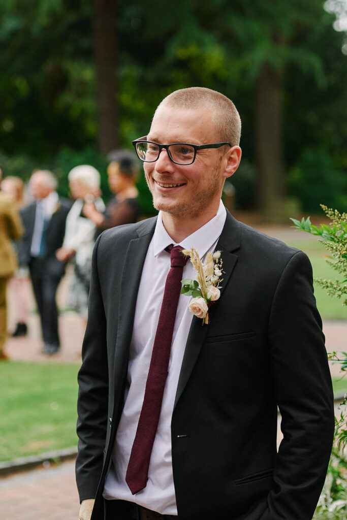 Groom smiling before an alternative Nottingham registry office wedding