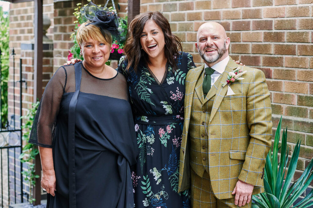 Bride with family members outside a Nottingham registry office wedding