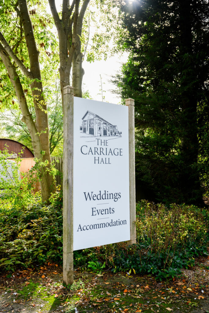 wedding welcome sign outside Carriage Hall in Nottingham
