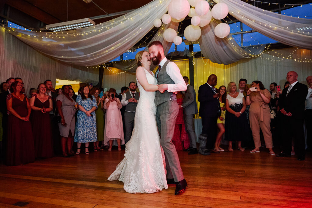 Bride and groom during their first dance at Greenwich Yacht Club