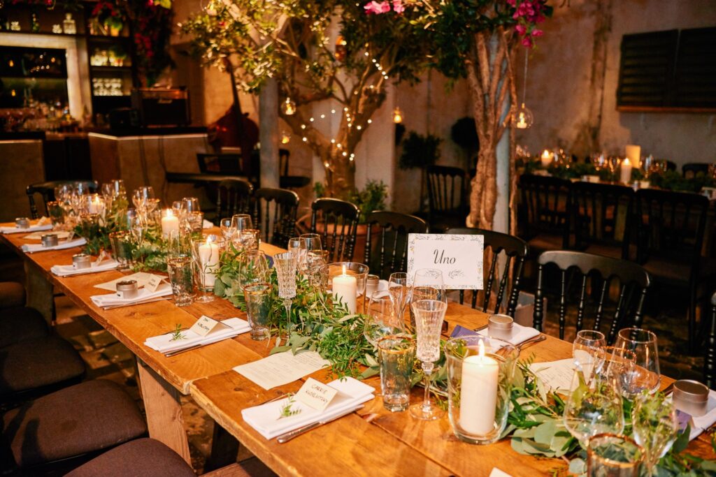 Italian inspired wedding table in the Olive Grove room at Union Street Café