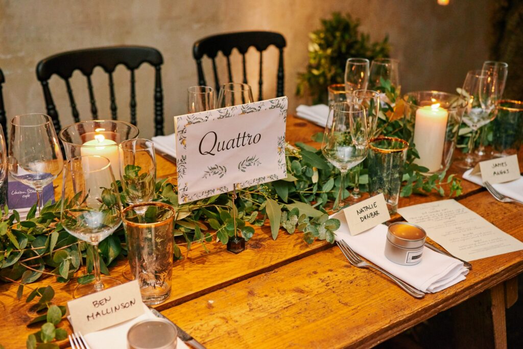 Italian table name on a wooden table at Union Street Café Wedding Venue
