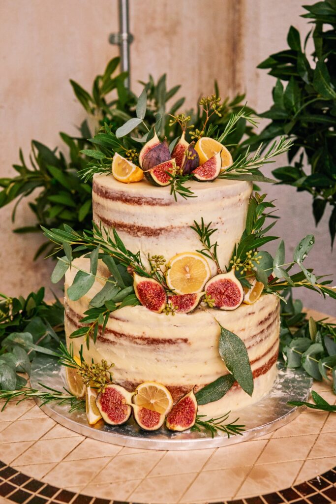 Beautiful cream wedding cake with fruit at Union Street Café Wedding Venue