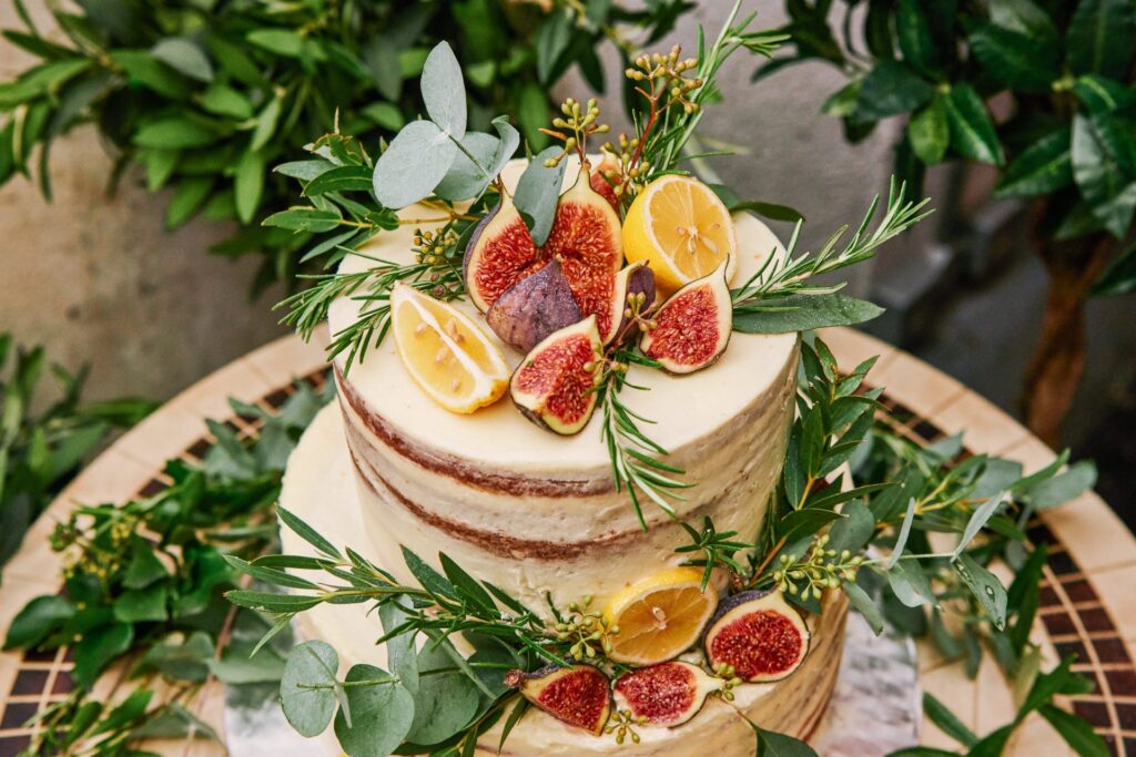 Beautiful mediterranean inspired wedding cake with fruit at Union Street Café Wedding Venue
