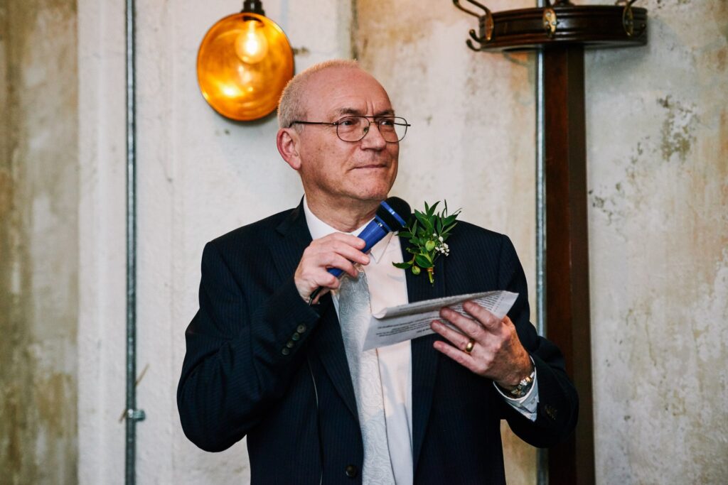 Father of the bride giving a speech in the Olive Grove room at Union Street Café.