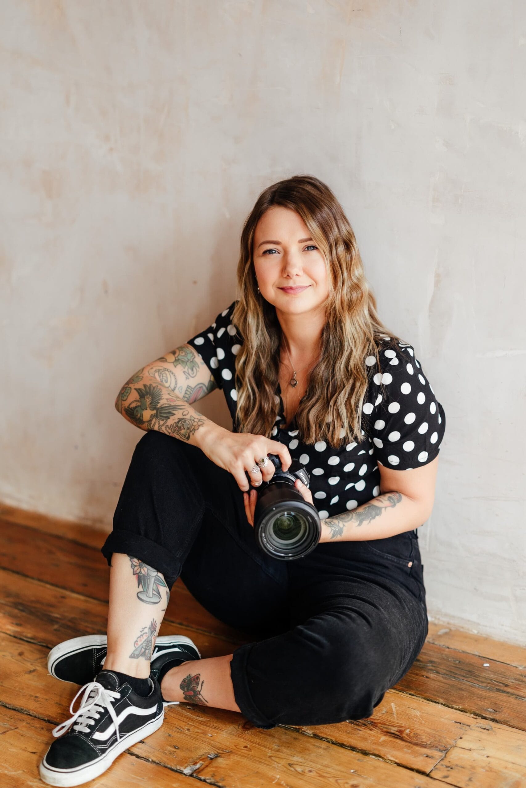 Sally-Rose-London-Wedding-Photographer-Self-portrait-18 Portrait of Sally Rose nottingham wedding photographer holding a camera