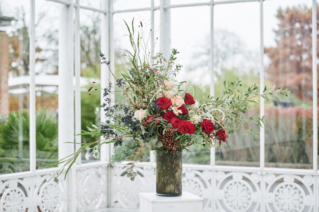 winter wedding flowers in The Horniman Museum conservatory