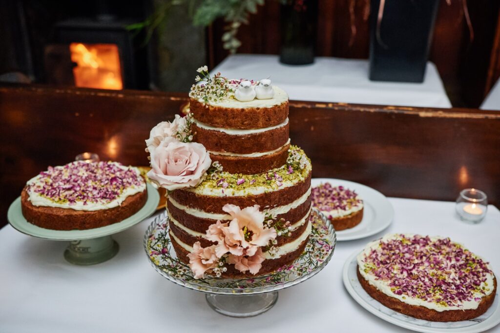 rustic wedding cake at Ivy House Pub in Nunhead London