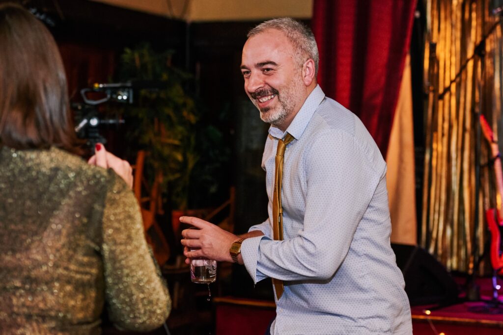 guests having fun at the Ivy House during a winter pub wedding. 